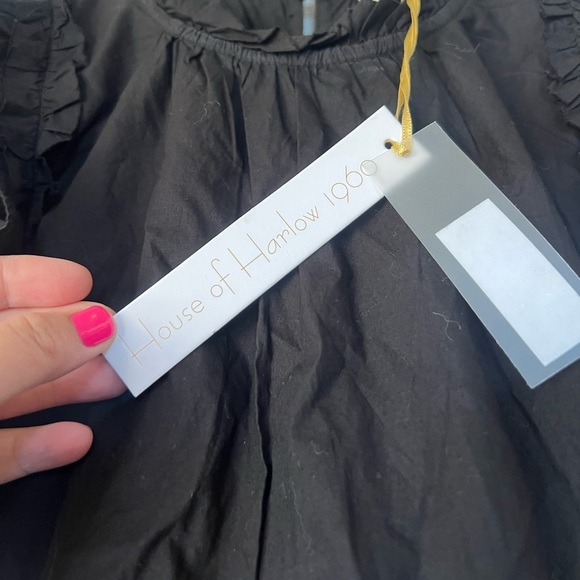 NWT House of Harlow Black Flutter Sleeve Tiered A-Line Babydoll Mini Dress Small - Picture 3 of 6